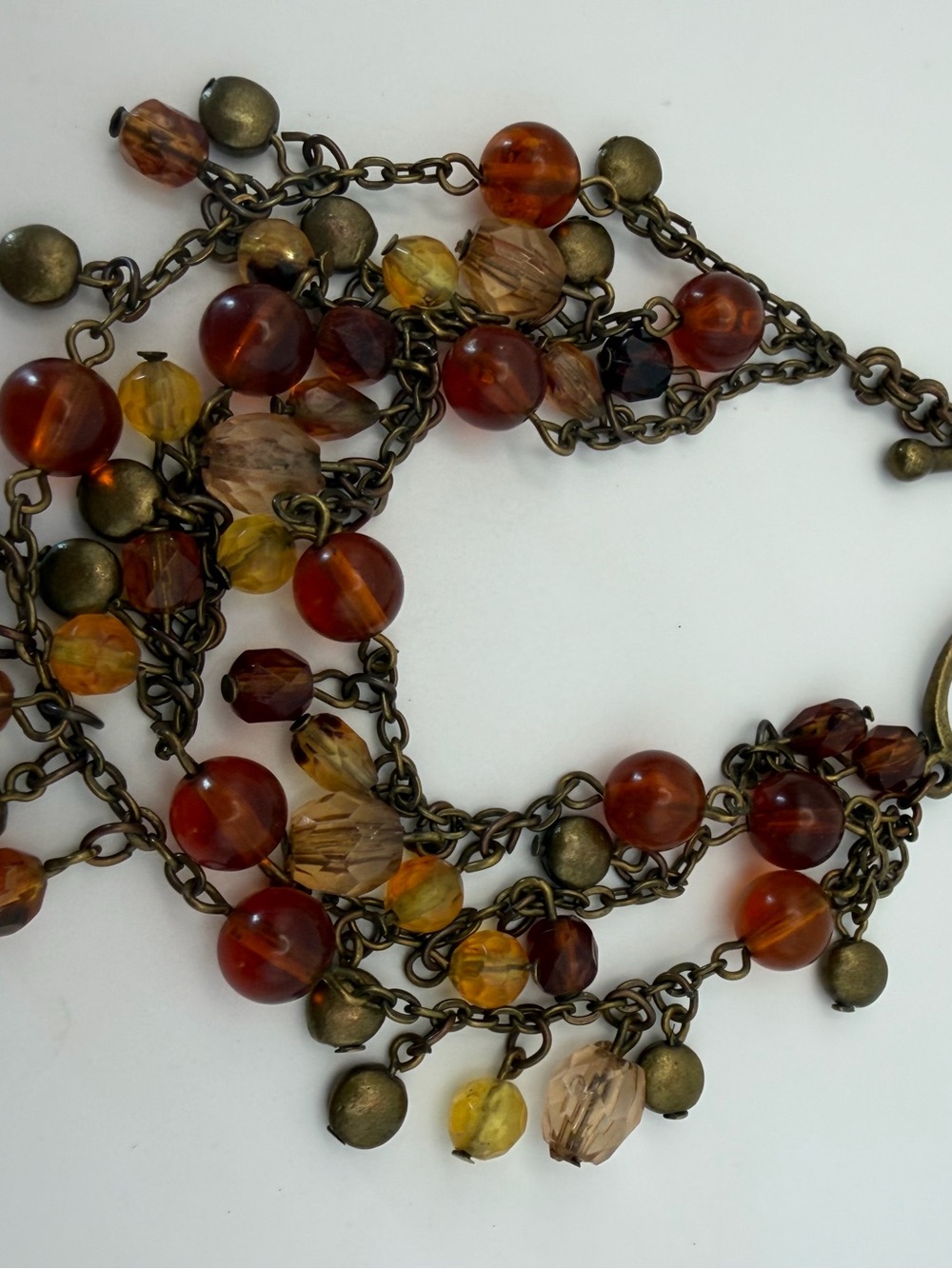 Bohemian Multi-Strand Amber Glass Beaded Bracelet